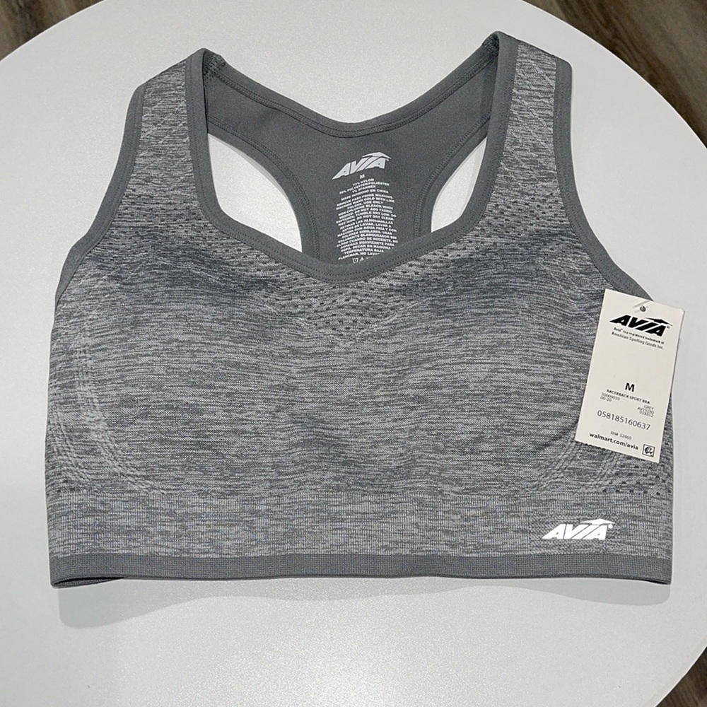 Avia size medium girl/Junior gray raceback sports bra NEW